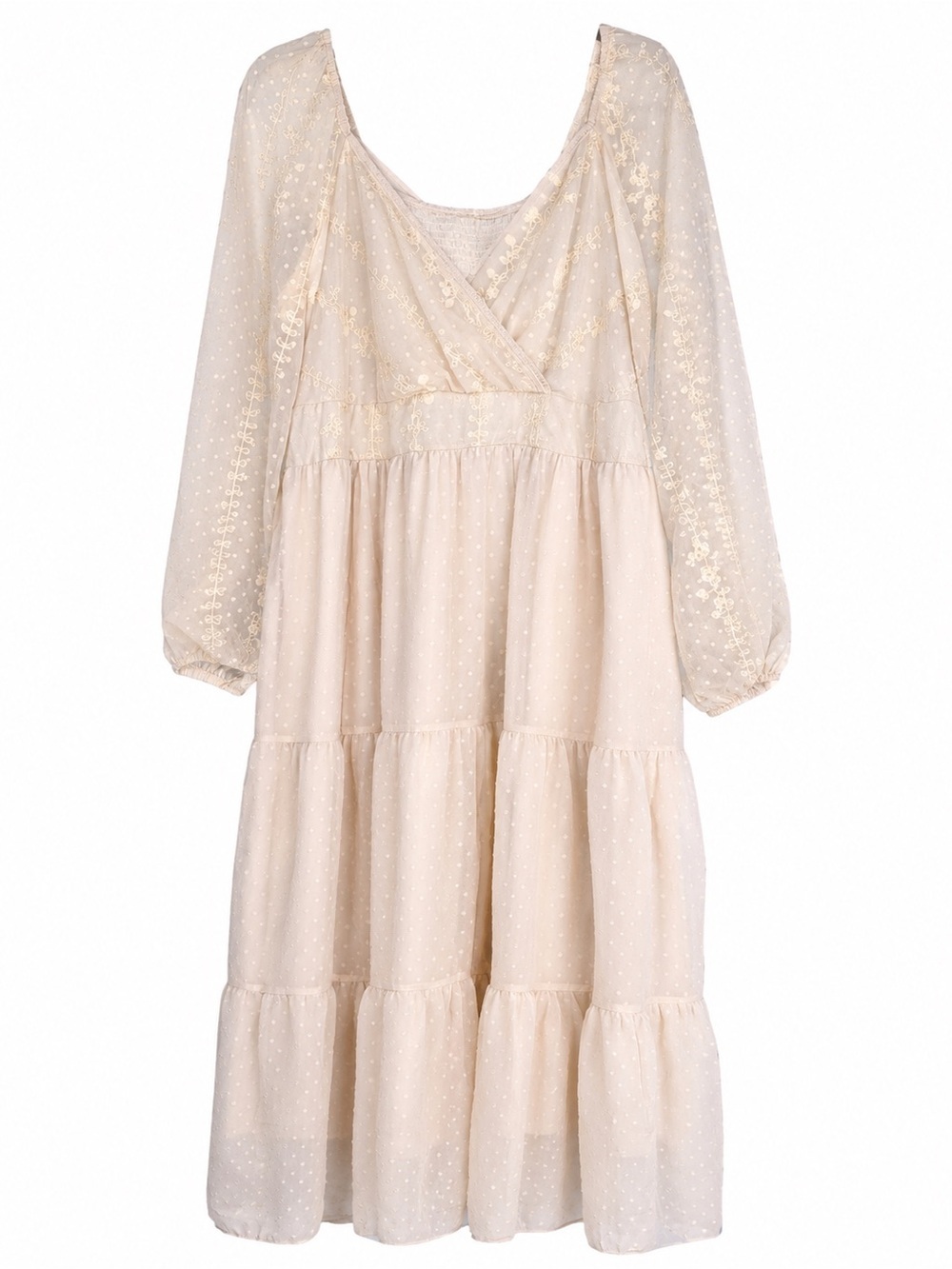 SHEIN Curve 4XL Cream Swiss Dot Embroidered Maxi Dress Boho Cottagecore